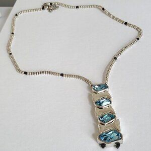VIDDA Boho Chunky Silver Maximalist Lariat Blue Turquoise Swarovski Necklace